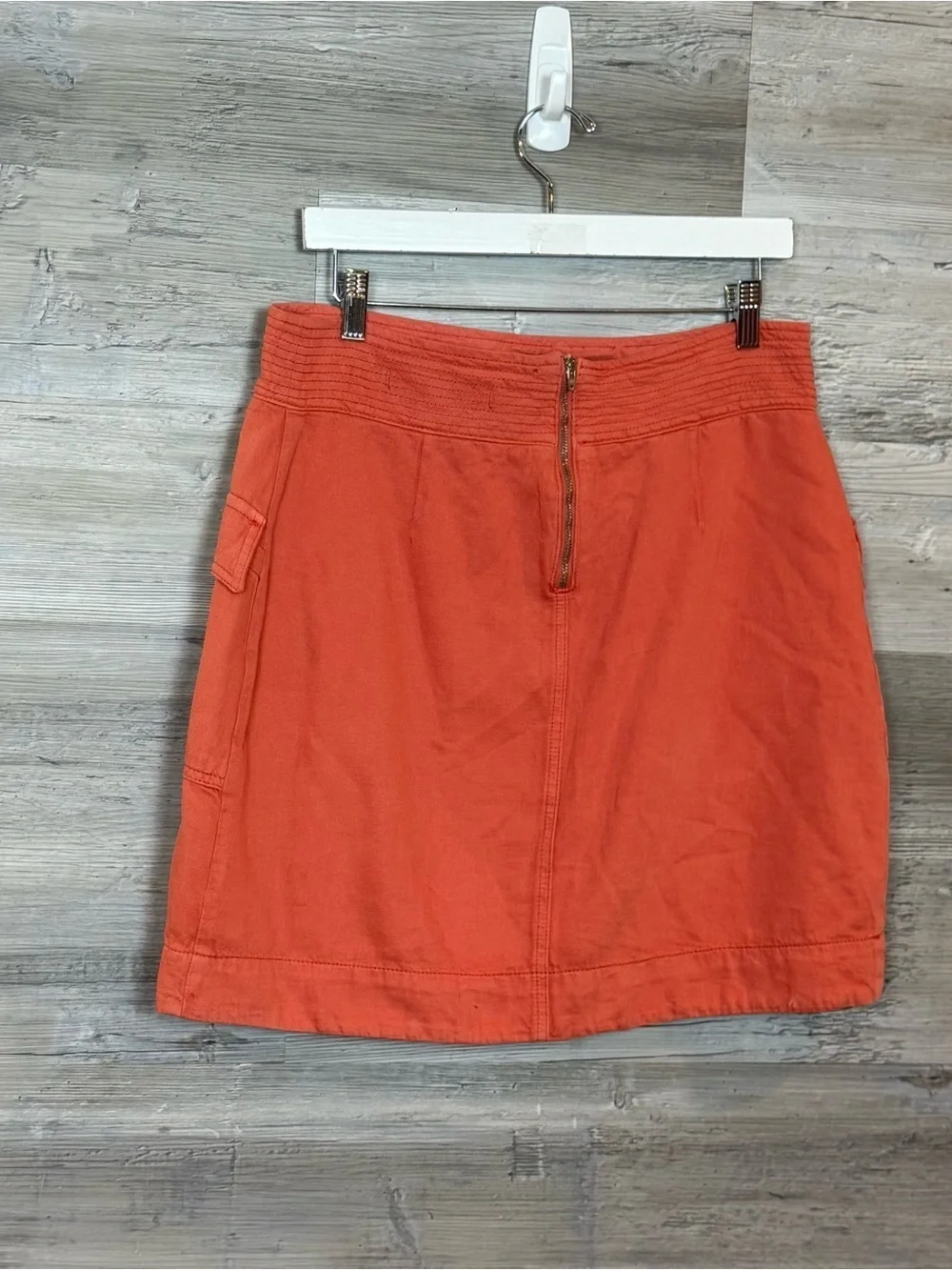Anthropologie Orange Linen-Blend Cargo Utility Mini Skirt size 10
